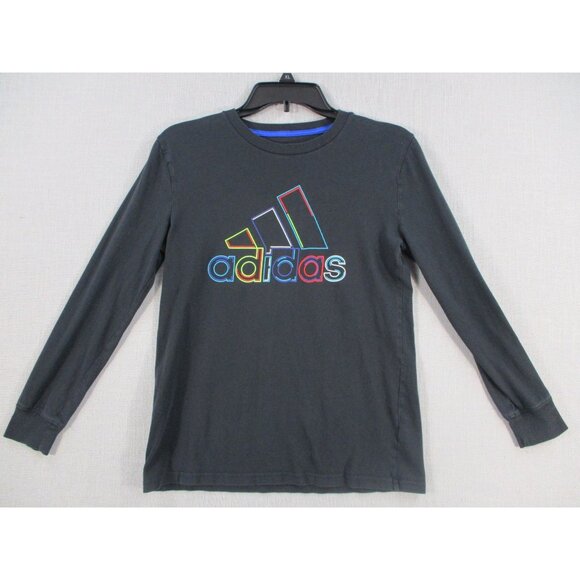 Adidas Youth Long Sleeve T-Shirt M 10/12 Gray With Rainbow Logo - Picture 1 of 8